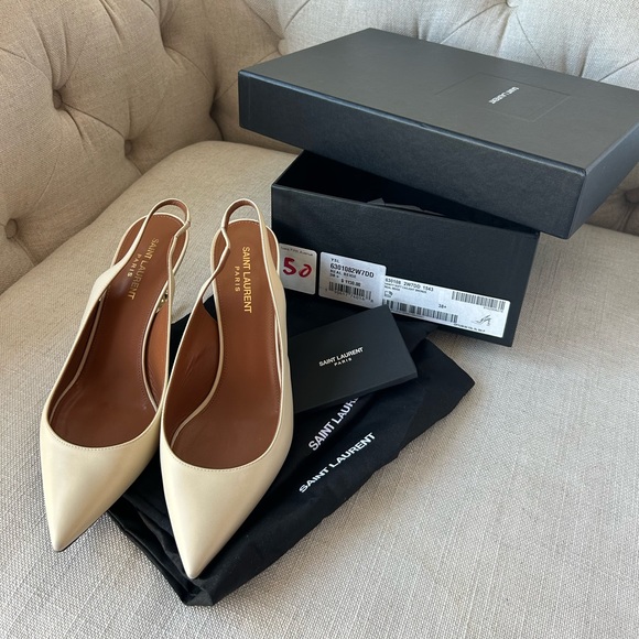 Saint Laurent YSL Opyum Logo-Heel Leather Slingback Pumps - Picture 6 of 16